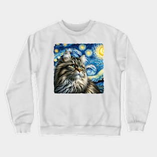 Siberian Starry Night Inspired - Artistic Cat Crewneck Sweatshirt